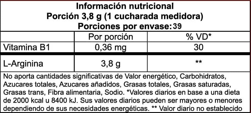 N.O. Generator - Informacion Nutricional